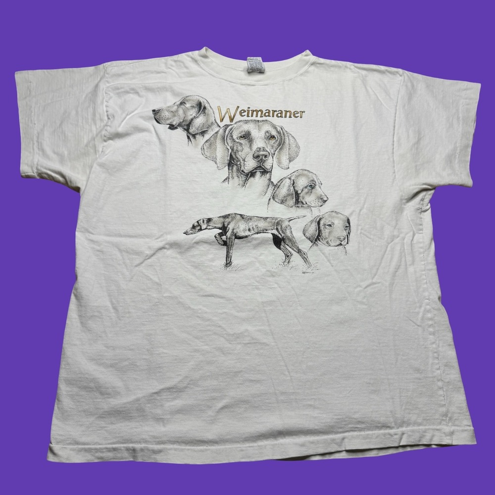 Vintage Weimaraner T Shirt XL White Dog Breed Hunting Graphic USA Distressed